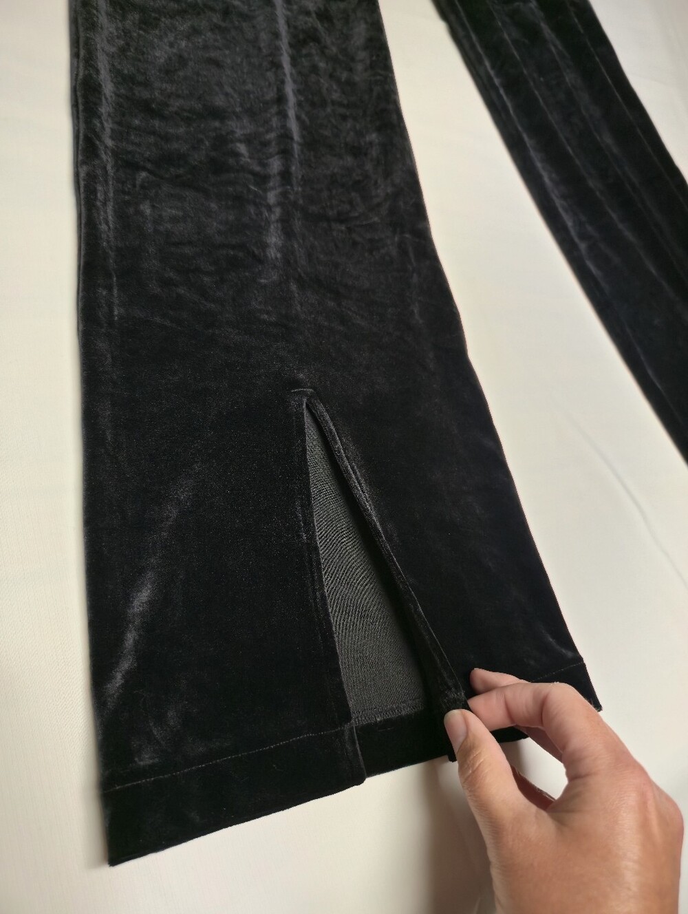 SPANX Black Velvet Wide-Leg Ponte Pants with Front Slits - Picture 5 of 11